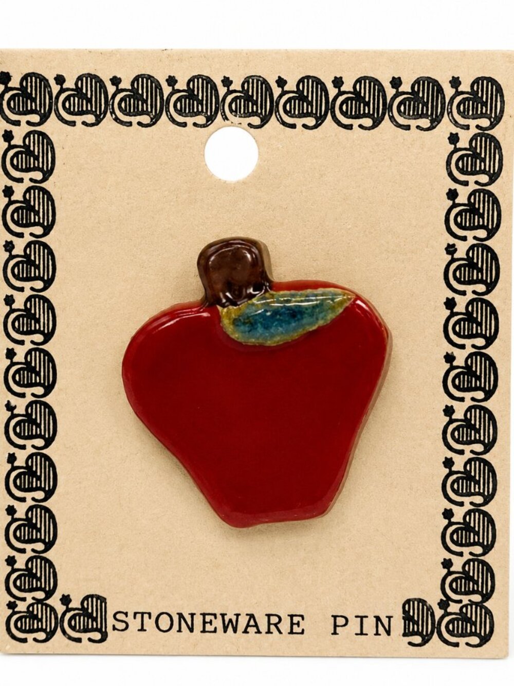 Elkhorn Valley Pottery Stoneware Apple Pin Brooch NWT